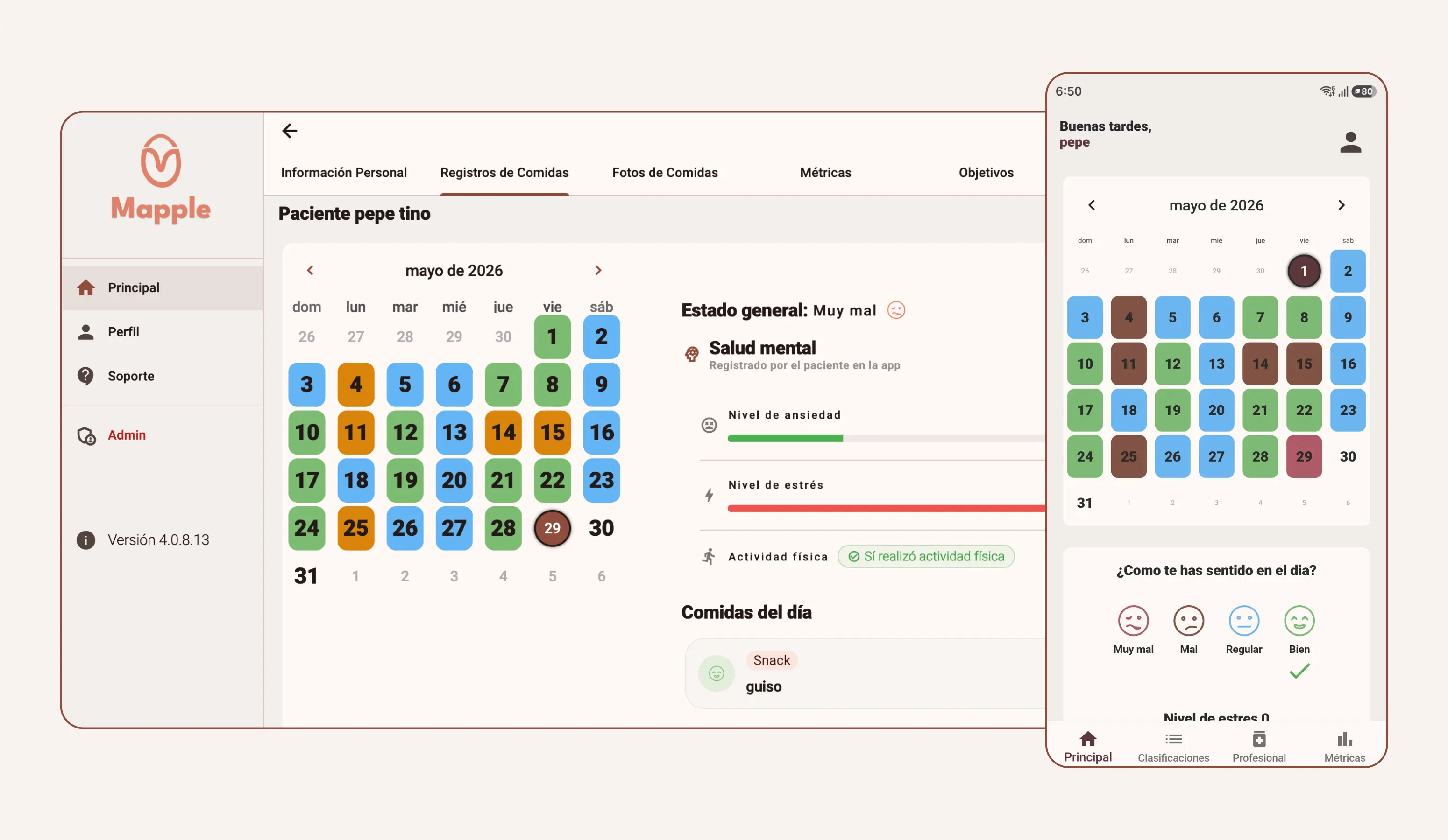 App gratuita del paciente para registrar comidas, síntomas y hábitos