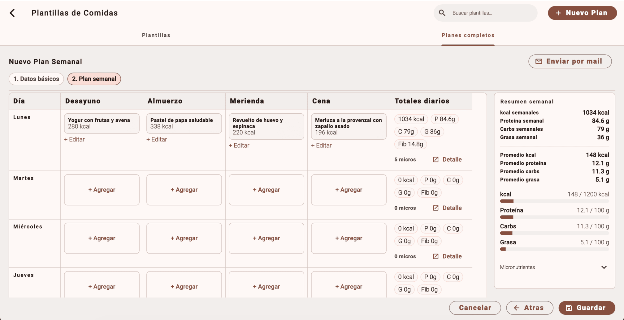 Herramienta de Mapple para menú, recomendaciones y planificación alimentaria